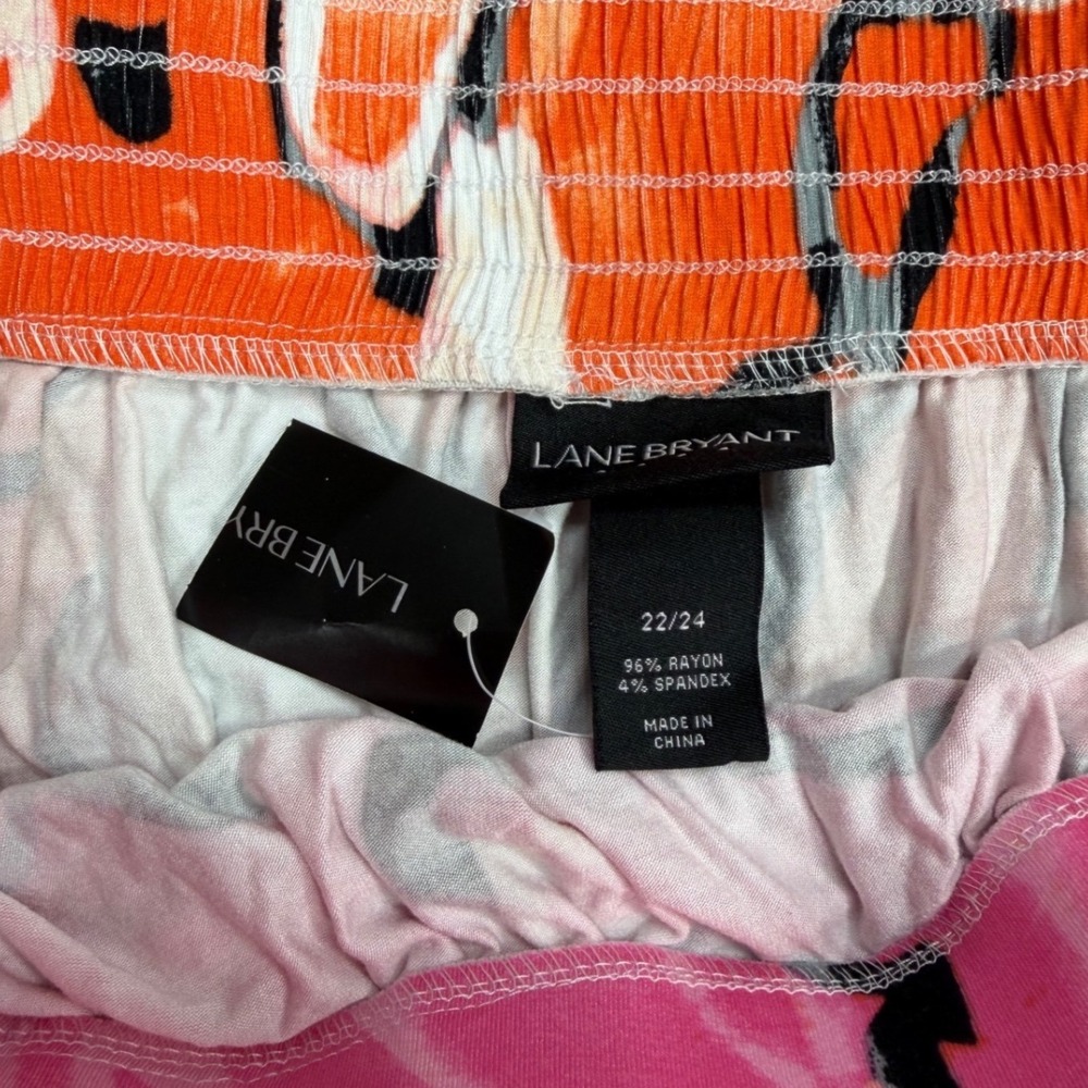 Lane Bryant Women Pink Orange Abstract Floral Smocked Mini Skirt Plus Size 22/24 - Picture 5 of 5
